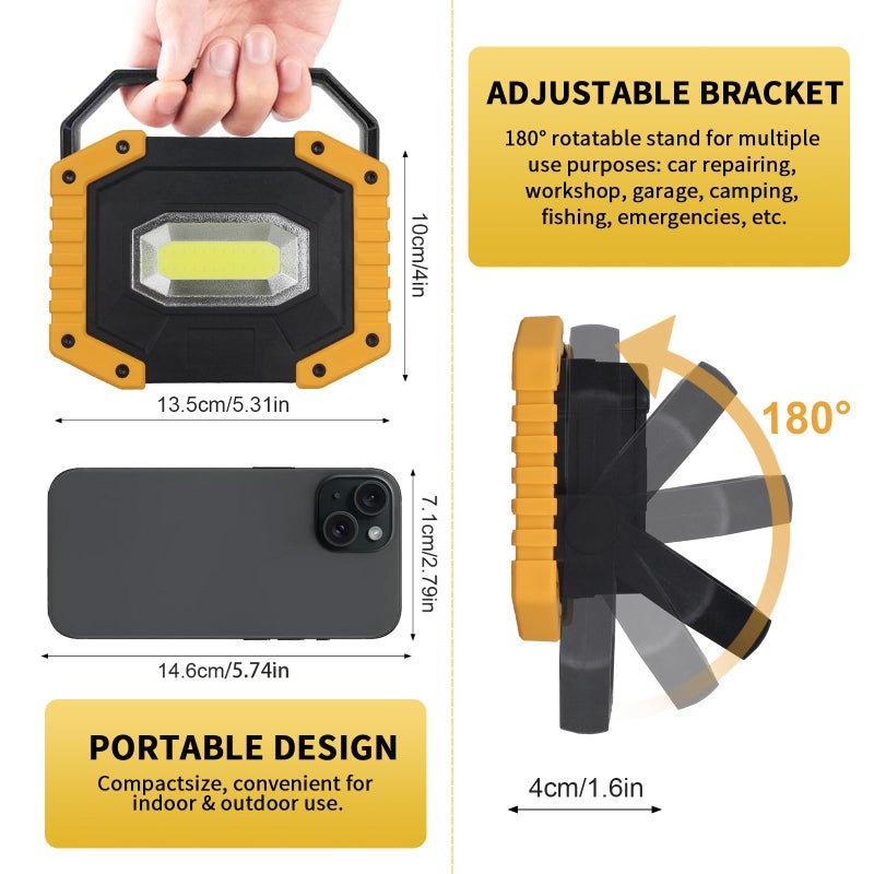 AUMIO Rechargeable LED Work Light 2 Pack, COB 30W 2000LM Portable LED Work Lighting Battery Worklight Cordless Waterproof Work Lights for Camping Hiking Emergency Car Repair Job Site Lighting(5.31Ã—1.6Ã—4in) - Image 2